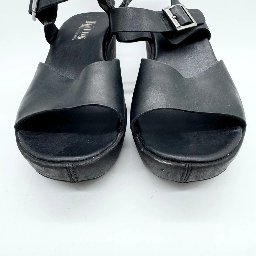 Korks‎ by Kork-Ease Black Leather Platform Wedge Sandals Size 6 Boho Minimalist